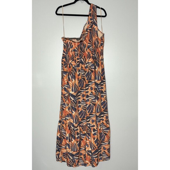 Nine West Smocked Maxi Dress 3X Tiered Ruffle Hem One Shoulder Colorful Boho - Picture 5 of 13